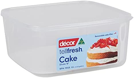 Décor Tellfresh Cake Storage Box with Cake Lifter, BPA Free cake container with Lid ideal for home baked cakes upto 9" Dishwasher, Freezer & Microwave Safe, 6L