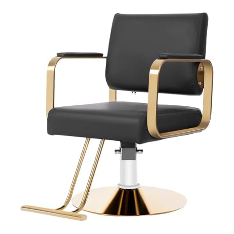 Marsyyds Barber Salon Chair, Adjustable Beauty Spa Hair Styling Salon Chair 360° Rotatable Multi-Function Barber Chair with Footrest for Barber Shops Homes & Spas, 440lbs Capacity (Black+Golden) Cover