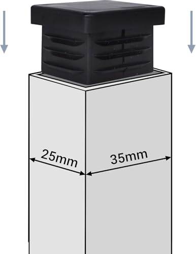 Image of (Pack of 10) Rectangular Plastic Plugs 63 /64 inch x 1-3 /8 inch (25 x 35 mm), Matt Tube Inserts, Fence Post Caps, Jet Black RAL 9005