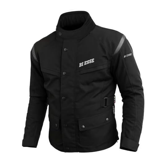 BI ESSE - Giacca moto uomo in cordura, giubbotto in Tessuto impermeabile, antipioggia, Fodera termica rimovibile, con Protezioni (IT, Testo, L, Regular, Regular, Nero)
