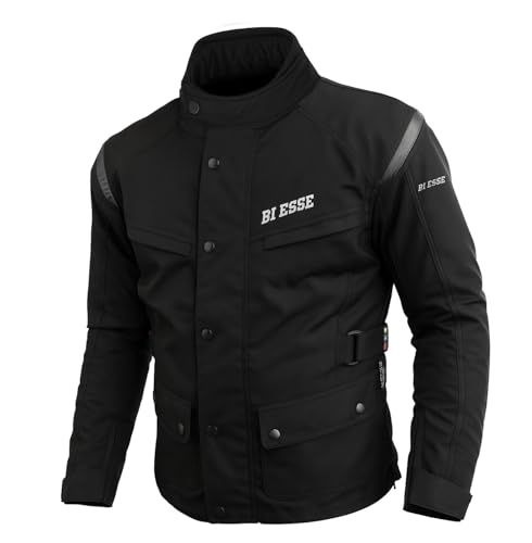 BI ESSE - Giacca moto uomo in cordura, giubbotto in Tessuto impermeabile, antipioggia, Fodera termica rimovibile, con Protezioni (IT, Testo, L, Regular, Regular, Nero)