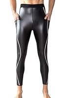 Ausing Leder Hosen Enge Herren Shapewear Leggings Elastisch Biker Hose PU Leder Sporthose Herren Laufhose Lang Wetlook Nachtclub Bar Kleidung Clubwear Schwarz 3XL