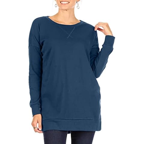 Womens Casual Pullover Tunic Tops For Leggings Long Sleeve Crew Neck Sweater for Fall, Winter, Everyday Loose Tops For Women - blue - XL Cover
