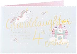 Clintons: Jumping Unicorn Granddaughter 4th Birthday Card, 4th Birthday for Granddaughter, 235x155mm, multi-color, 1144323