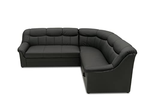 DOMO. collection Ecksofa Berlin, Zeitlose Leder-Eckcouch mit hochwertiger Federkern-Polsterung, Sofa in L-Form aus Kunstleder, 3 Sitzer Links, Couch 205 x 250 x 89 cm, schwarz