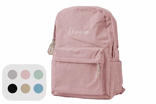 Sac à dos personnalisé en velours côtelé rose brodé pour enfant et rentrée scolaire