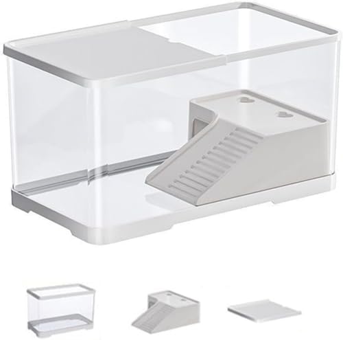 Oceanight亀の飼育ケース 亀 水槽 大きい カメ用水槽 透明 軽量 両生飼育箱 亀ケージ 脱出防止 亀の楽園 亀 リクガメ 半水棲ガメ ボックス 排水孔 耐久性 爬虫類 両生類用 カメ生息地 360°観察 (S,ホワイト)