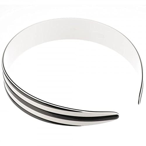 French Amie Black White Striped 1" Wide Celluloid Handmade Headband Women Hair Accessories, Made in France