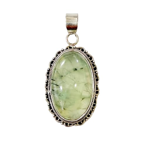Pendentif en préhnite naturelle et argent 925 fait main pour femme