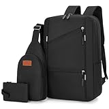 Kit Mochila Notebook Escolar 3 Peças Bolsa Executiva Masculina Feminina Reforçada Para Laptop 15,6 Conjunto Estojo + Shoulder Bag (Preto, 15.6')