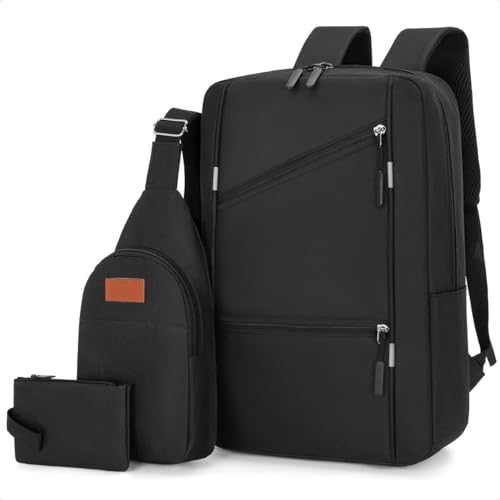 Kit Mochila Notebook Escolar 3 Peças Bolsa Executiva Masculina Feminina Reforçada Para Laptop 15,6 Conjunto Estojo + Shoulder Bag (Preto, 15.6')