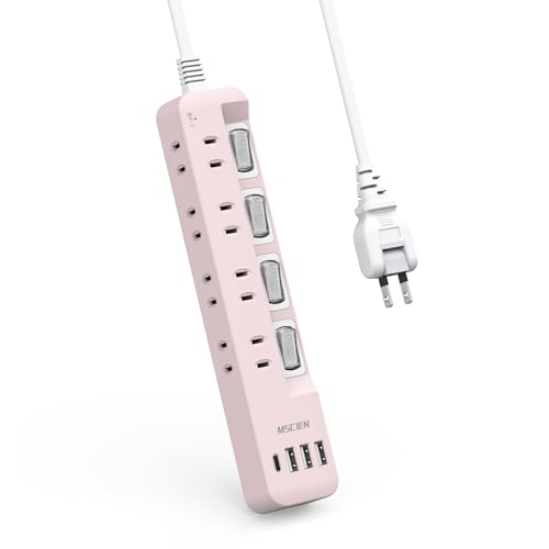 Mscien 電源タップ usb付き 8個AC口 1個usbc 3個usba 延長コード 3m 雷ガード usb コンセント oa スイッチ付き 壁掛け たこあしコンセント テーブルタップ マルチタップ スイングプラグ おしゃれ ピンク 可愛いの商品画像（Amazon）