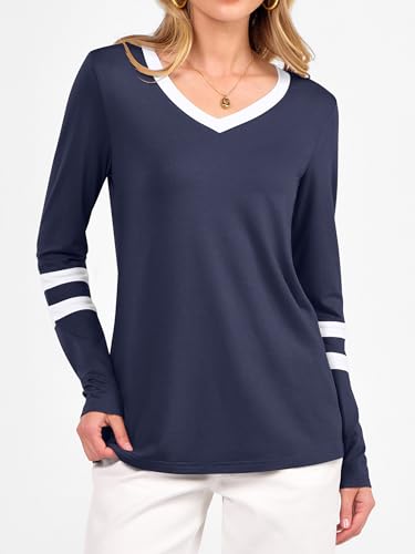 ANRABESS Womens Long Sleeve Shirts V Neck Color Block Basic Tshirt 2025 Fall Casual Striped Tee Tunics Tops Trendy Outfits2