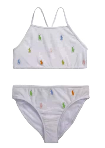POLO RALPH LAUREN Girls Allover Pony Bikini Swimsuit (US, Numeric, 14, Regular, White)