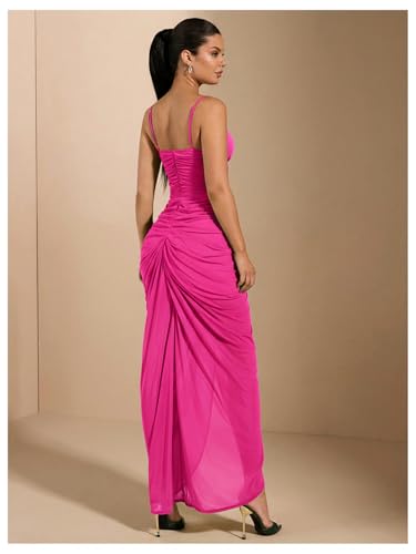 Image of Floerns Women's Ruffle Ruched Cami Dress Draped Split Elegant Bodycon Maxi Dresses