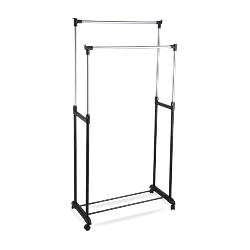Parence.- Portant à Vêtements Double sur Roulette - Alluminium et Plastique - Double Tringle et Rangement à Chaussures - Ajustable Jusqu'à 160cm)