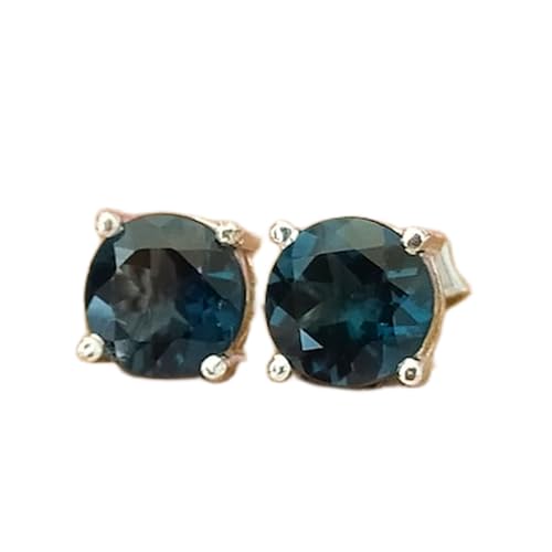 Puces d'oreilles en topaze bleue naturelle anti-allergie en argent 925 pour oreilles sensibles