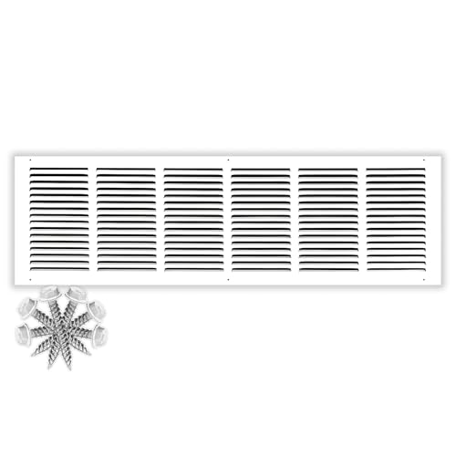 HVAC Premium 30'' x 8'' [Duct Opening] Flat Stamped Steel Return Air Grille - Sidewall and Ceiling - HVAC Vent Duct Cover - White [Overall Size: 31.75''w X 9.75''h]