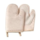 Silikon-Ofenhandschuhe – rutschfeste Ofenhandschuhe – lange wasserdichte Küchenhandschuhe mit hitzebeständigem weichem Futter für BBQ/Backen/Kochen/Grillen, Hellrot (Beige)