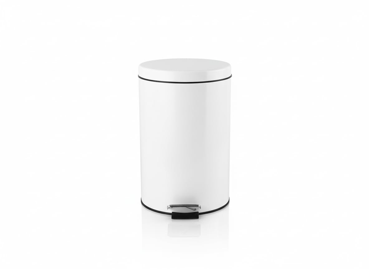 HERSIG - Papelera de Baño con Pedal, Capacidad de 3L, Cubo de Basura en Metal de Alta Resistencia, Tapa Anti-Atasco y Base Estable Antivuelco (Blanco)