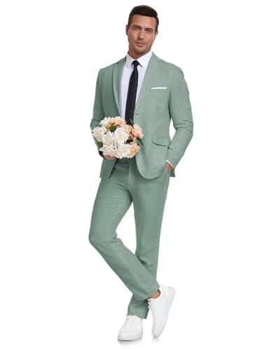 Aowdoy Herren Leinenanzug 2-teilig Slim Fit Sommer Strand Hochzeit Kleid Smoking Abschlussball Anzug Blazer Jacke und Hose, Hellgrün, M Aowdoy Herren Leinenanzug 2-teilig Slim Fit Sommer Strand Hochzeit Kleid Smoking Abschlussball Anzug Blazer Jacke und Hose, Hellgrün, M