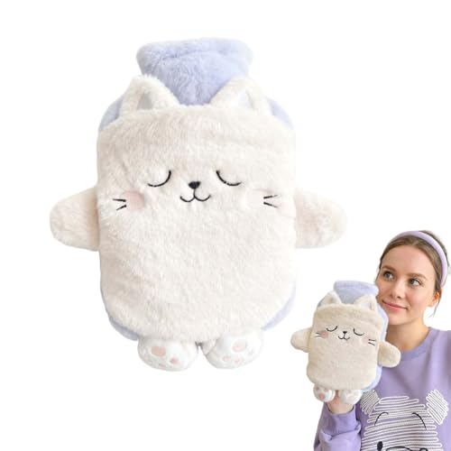 HABNI 1 Stück Wärmflasche Kinder, Katzen Wärmflasche mit Handwärmerbezug, Wärmflasche mit Bezug Flauschig, Abnehmbare und Waschbare Wärmflasche,...