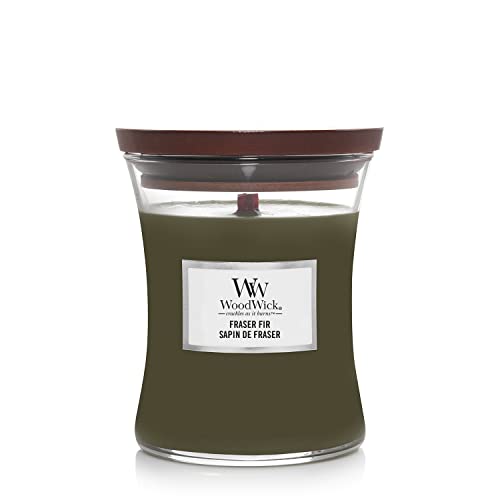WoodWick bougie moyenne parfumée en jarre avec mèche qui crépite, Sapin de Fraser, Temps de combustion jusqu'à 60 heures, 275 g