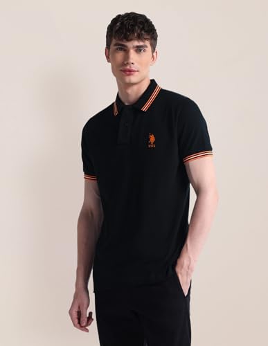 Image of U.S. Polo ASSN. Solid Slim Fit Polo T Shirts for Men - 100% Cotton, Half Sleeves Mens Tshirt
