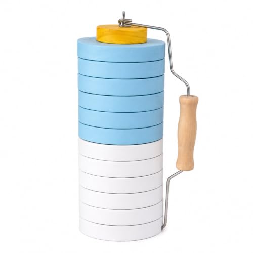 DEARKAN Traditional Tejo Beach Game – Complete 13-Disc Set with Carrying Handle, Sky Blue & White Discs, Yellow Target, Argentina & Uruguay Outdoor Game for Adults & Family