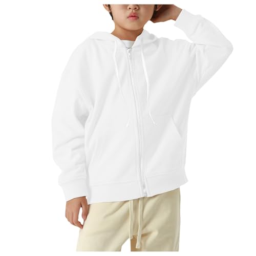 Toddler Casual Sweatshirt Zip Up Hooded Sports Jacket with Pocket Kids Boys Girls Athletic Hoodie White 11-12 Years Teen Girls Hoodies2
