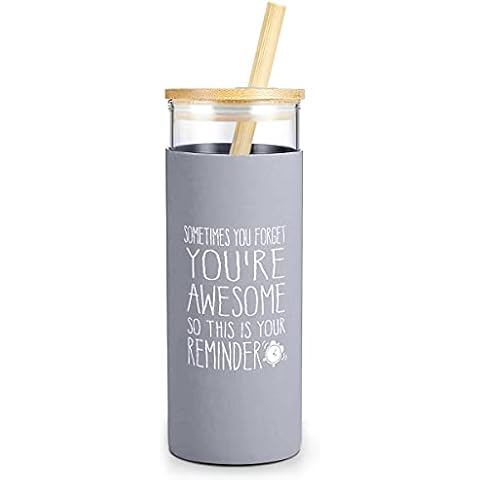 DOERDO You are Awesome Glass Tumbler Water Bottle Silicone Protective, Thank You Gifts for Coworkers Women Friends, Appreciation Gift(20oz, Gray) Cover