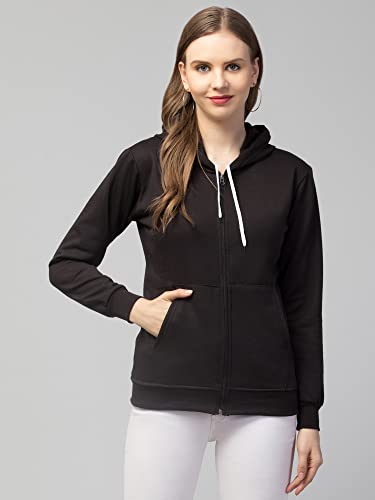 Image of Women's Solid Casual Zipper Cotton Relaxed Fit Sweatshirt for Winter