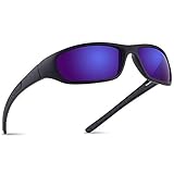 Vimbloom Sonnenbrille Herren Polarisierte Sportbrille Fahrradbrille mit UV 400 Schutz Autofahren Laufen Radfahren Golf für Angeln Herren Damen VI367 (Schwarze Matte Blaue)