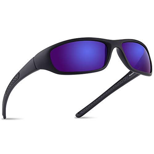 Vimbloom Hombre Gafas de Sol Deportivas polarizadas para béisbol, Atletismo, Pesca, Ciclismo, Golf VI367 (Negro Mate Azul)