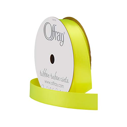 Image of Berwick Offray 877522 5 /8 inch Wide Single Face Satin Ribbon, Brilliant Yellow, 6 Yds