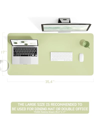 Image of YSAGi Non-Slip Leather Desk Pad L Size, Waterproof Laptop Computer Desk Keyboard Mat, Table Protector Blotter Mat, Large Mouse Pad for Office /Work /Home /Decor(Matcha Green, 35.4 inch x 17 inch)