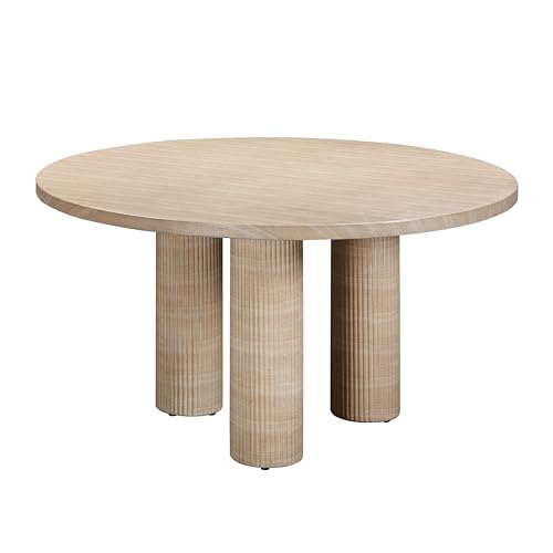 Concrete Indoor Outdoor Pedestal Round Dining Table: Stylish Durable Dining Solution 5 Patti Textured Faux Travertine Indoor/Outdoor Round Dining Table