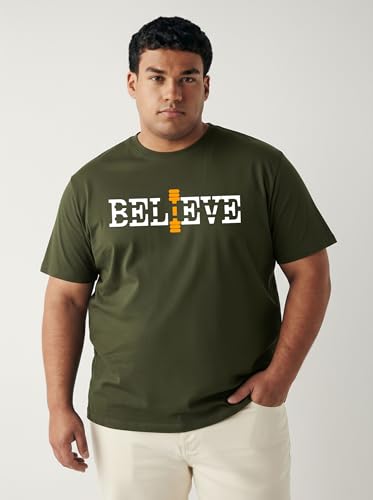Image of Men Plus Size Printed Cotton Tee Regular Fit Round Neck Half Sleeve T-Shirt