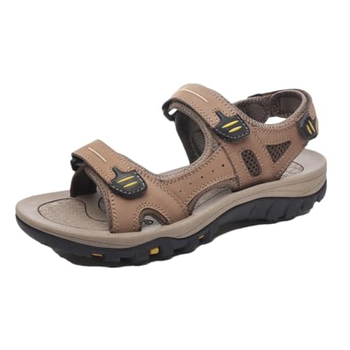 Men’S Genuine Cow Leather Outdoor Casual Shoes Fashion Basic Style Sandals With Adjustable Hook And Loop Beach Straps