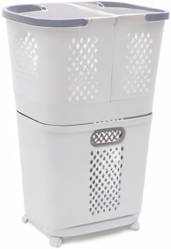 Miniatura 7 de YIYIBYUS Cesta de lavandería de 3 niveles con asa en ruedas, contenedores de almacenamiento de ropa rodantes, cesta de lavandería con ruedas,