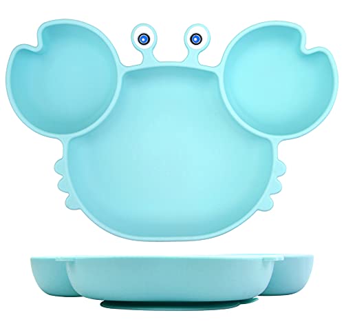 Baby Plate Silicone Suction Toddler Plates, Divided Dishes for Toddler Kids, Self Feeding, BPA Free, Microwave & Dishwasher Safe (Sky Blue)