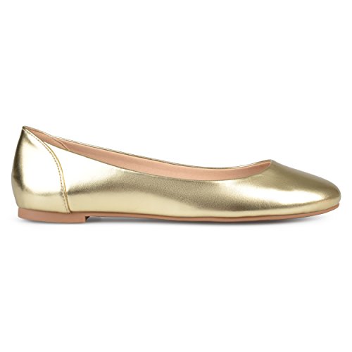 Brinley Co. Womens Comfort Sole Faux Leather Round Toe Flats Gold, 8.5 Regular US
