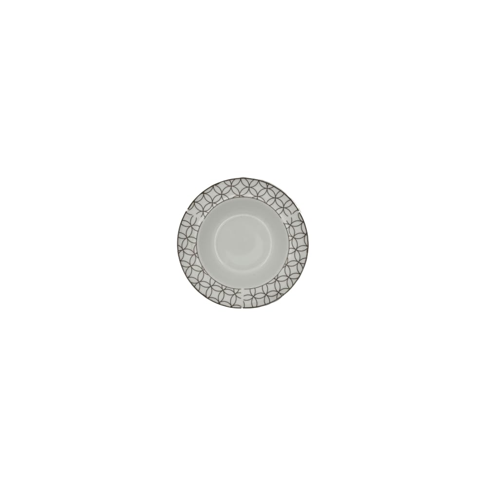 Brill Tortora – Servizio piatti in porcellana 18 pezzi (6 piani Ø24, 6 fondi Ø22, 6 dessert Ø19) – finitura lucida, design geometrico, adatti a lavastoviglie e microonde