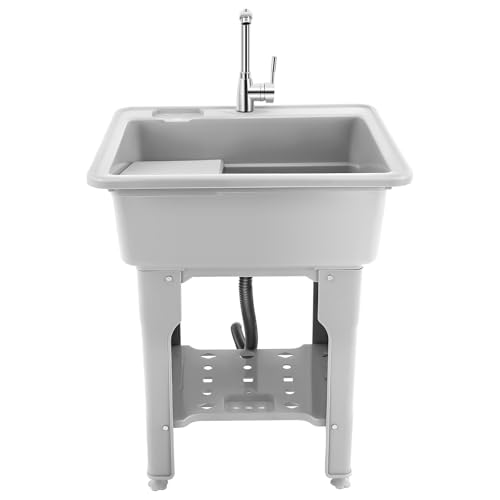 Utility Sink with Storage Shelf, Portable Plastic Garden Hose Sink with Washboard,Drop in Deep Sink Kit for Basement,Laundry Room,Garage