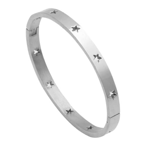 Fashion Stainless Steel Hollow Star Pattern Oval Arm Band Cuff Bracelet