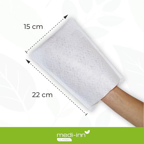 Medi-Inn+ Einmal Waschhandschuhe Molton weiß, 100 Stück, 75 g/m², 22 x 15 cm, für Babys, Kinder & Erwachsene