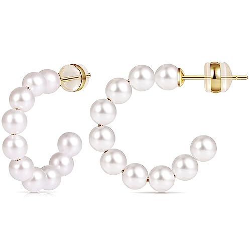 Gacimy Pearl Hoop Earrings For Women With 925 Sterling Silver Post cover