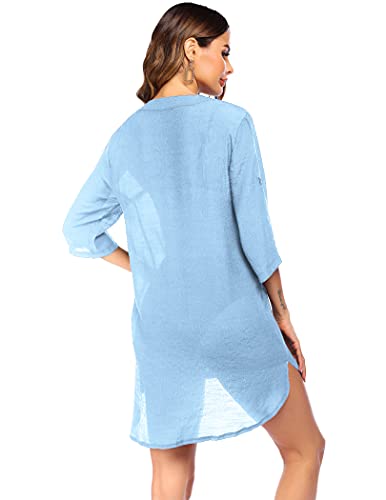 Ekouaer Coverups For Womens Swimwear Comfortable Swim Cover Up Shirt Button Down Cover Ups,Xx-Large Clear Blue #TOP3