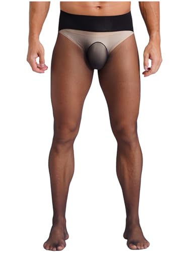 Linjinx Men's Stockings Pantyhose Long Pants Nylon Sheer Leggings Compression Ice Silk Tights