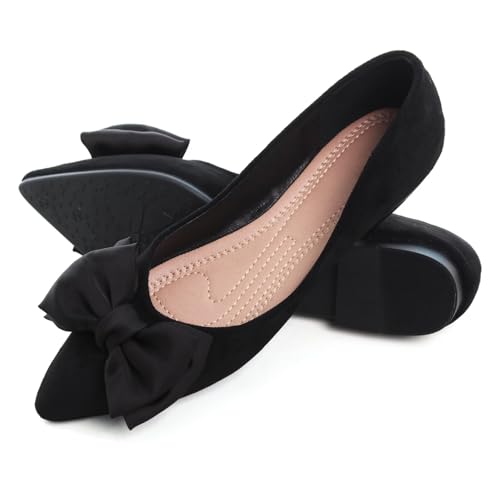 Image of SAILING LU Women's Pointed Toe Ballet Flats Bow Satin Dress Shoes for Women Dressy Comfortable Slip-On Loafers Ballerina Walking Flats